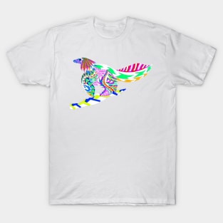 the dinosaur bird in floral ecopop pattern T-Shirt